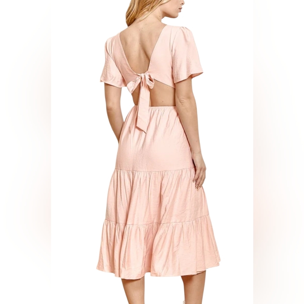 Lulus Tied With Love Light Pink Tiered Tie-Back Midi Dress - Picture 4 of 8
